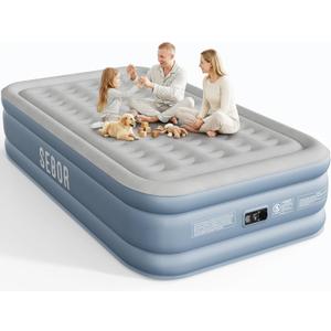 Sebor Air Mattress Queen with Built-in Pump 18", Comfortable Self-Inflating Blow up Mattress with High-Speed Pump, Durable Queen Size Air Mattress with Storage Bag for Guests, Moving, Camping, Travel