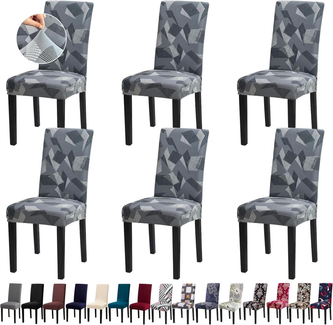 Chair Covers, Stretch Kitchen Dining Room Chair Covers Set of 6, Removable Washable Dining Chair Slipcovers for Home, Hotel, Banquet (Grey Irregular Shapes)