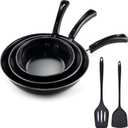 Nonstick Frying Pan Set - Iron Frying Pan 3-Piece Set (8", 10", 12") + 2 Silicone Spatulas, With Premium Nonstick Coating, Up to 450F, Skillet Suitable for Induction, Gas & More