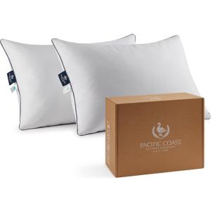 Pacific Coast Bed Pillow, Luxury Hotel Goose Feather and Down Firm Pillow for Sleeping with 100% Cotton Shell, Medium-Firm, King (Pack of 2)