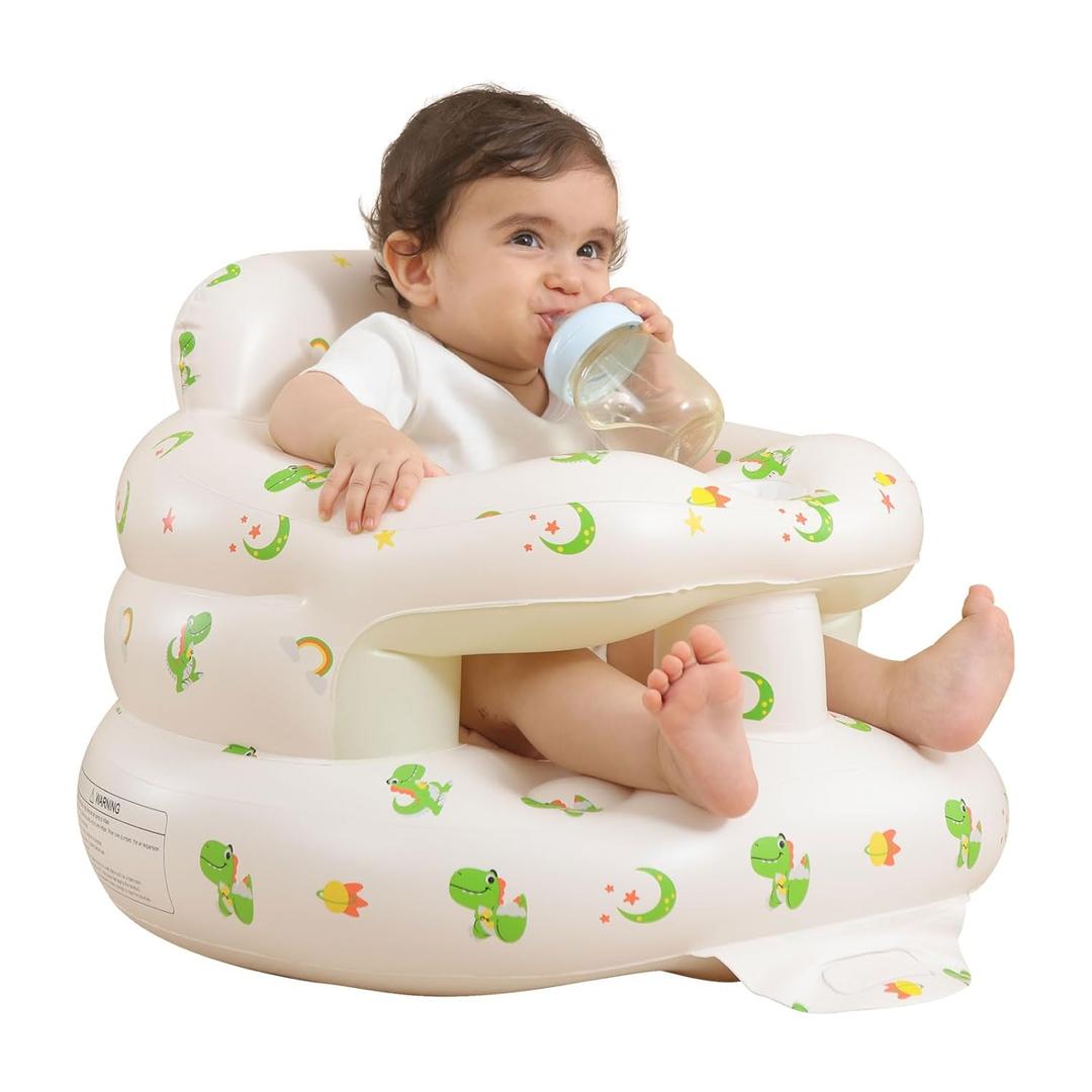 Upgrade Inflatable Baby Seat with Tray for Babies 3-36 Months, Built in Air Pump Bumbo Seat with Tray, Baby Chair Sit Me up Floor Seat for Baby, Learning to Sit&Feeding (Surround-Dinosaur)