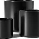 LE TAUCI 10+8+6 Inch Ceramic Pots for Plants, Indoor Planters with Drainage Hole and Plug, Modern Cylinder Flower Pots Set of 3 for Office and Living Room, Satin, Black, Medium