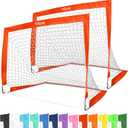 GoSports 4 x 3 ft Portable Soccer Goals for Kids - 13 Colors - Set of 2 Team Tone Pop Up Nets for Backyard (Red)