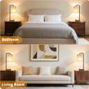 Table Lamps Set of 2 with USB Ports and Wooden Base, Bedside Nightstand Lamps with Warm White Bulbs, Fabric Shade for Bedroom, Living Room, Office, Boho