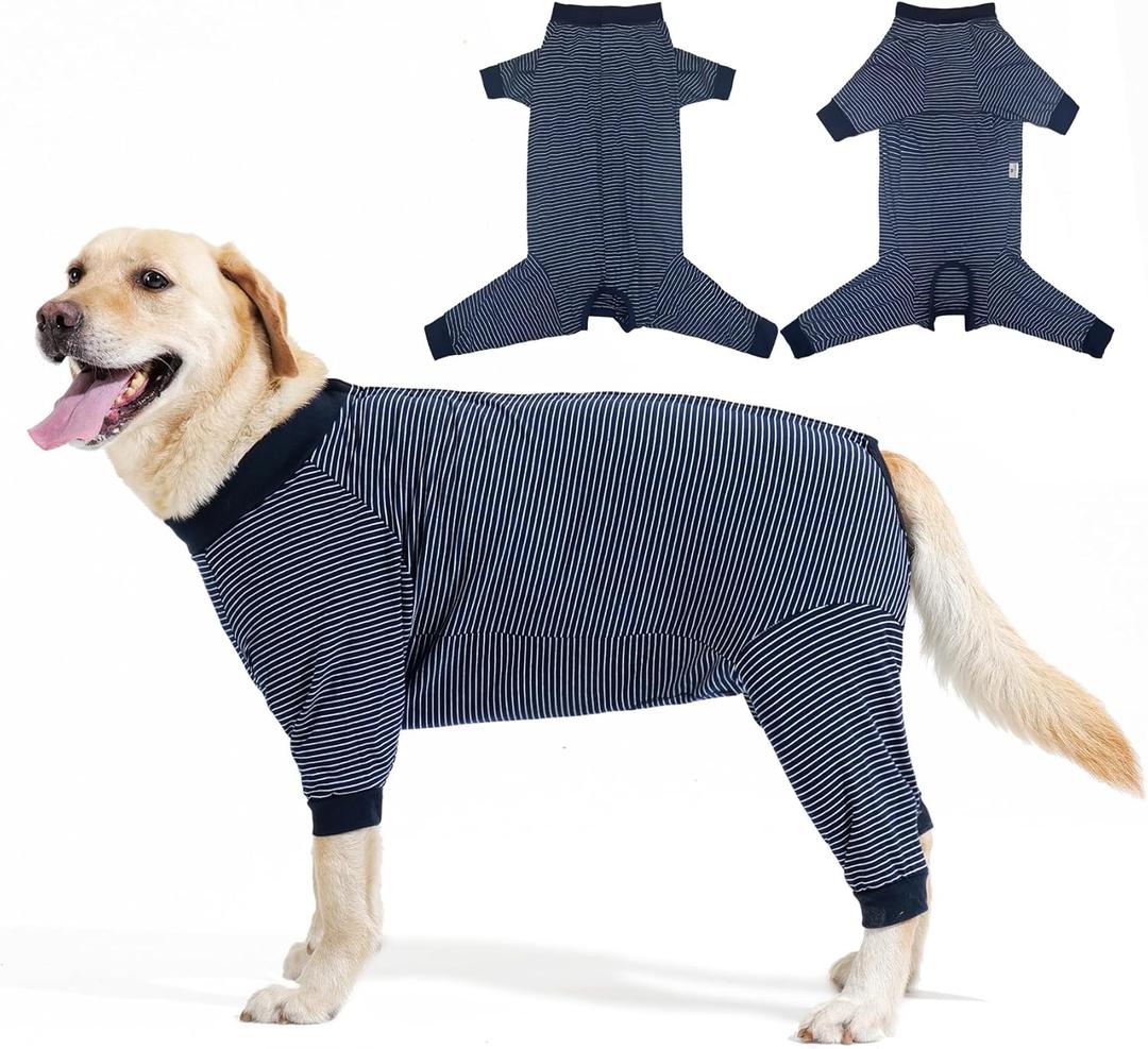 LIANZIMAU Dog Surgery Recovery Suit Full Body Alternative to Cone with Leg Sleeves Comfortable Spay Neuter Suit for Female Male Dogs Postoperative Protective Pet Clothes (Small, Blue Stripes)