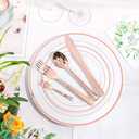WDF 300 Pieces Rose Gold Plastic Silverware- Disposable Flatware Set - Heavy Duty Plastic Cutlery Includes 100 Forks, 100 Spoons, 100 Knives Perfect for Wedding/Party/Birthday/Mother's Day