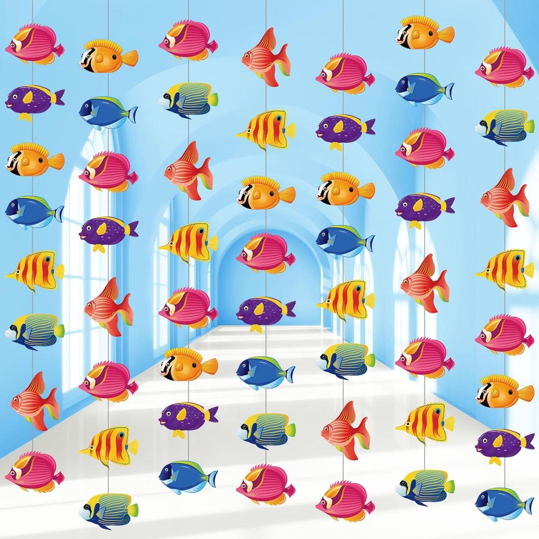 Sinload 8 Pieces Under The Sea Party Decorations Tropical Fish Garlands Ocean Fish Paper Cutouts Hawaii Hanging Banner Decor for Summer Underwater Theme Birthday Baby Shower Party Supplies
