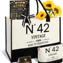 YeohJoy 42nd Birthday Gifts for Women Canvas Tote Bag Travel Gear, Unique 42 Years Old Gifts for Wife Mom Sister Aunt Friends Her, Vintage N°42 Handbag & Cosmetic Bag & Back in 1984 Poster