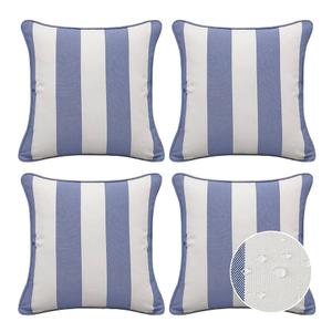 Decorative Outdoor Water Repellent Throw Pillows with Inserts, Set of 4, 20" x12" Pillows for Patio, Backyard, Bed, Couch, and Patio Furniture, Navy Stripe