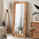 Full Length Mirror 58"x24"  Solid Wood Frame, HD Tempered Glass, Wall Mounted & Leaning, Rustic Modern Decor for Bedroom, Living Room, Entryway, Light Brown