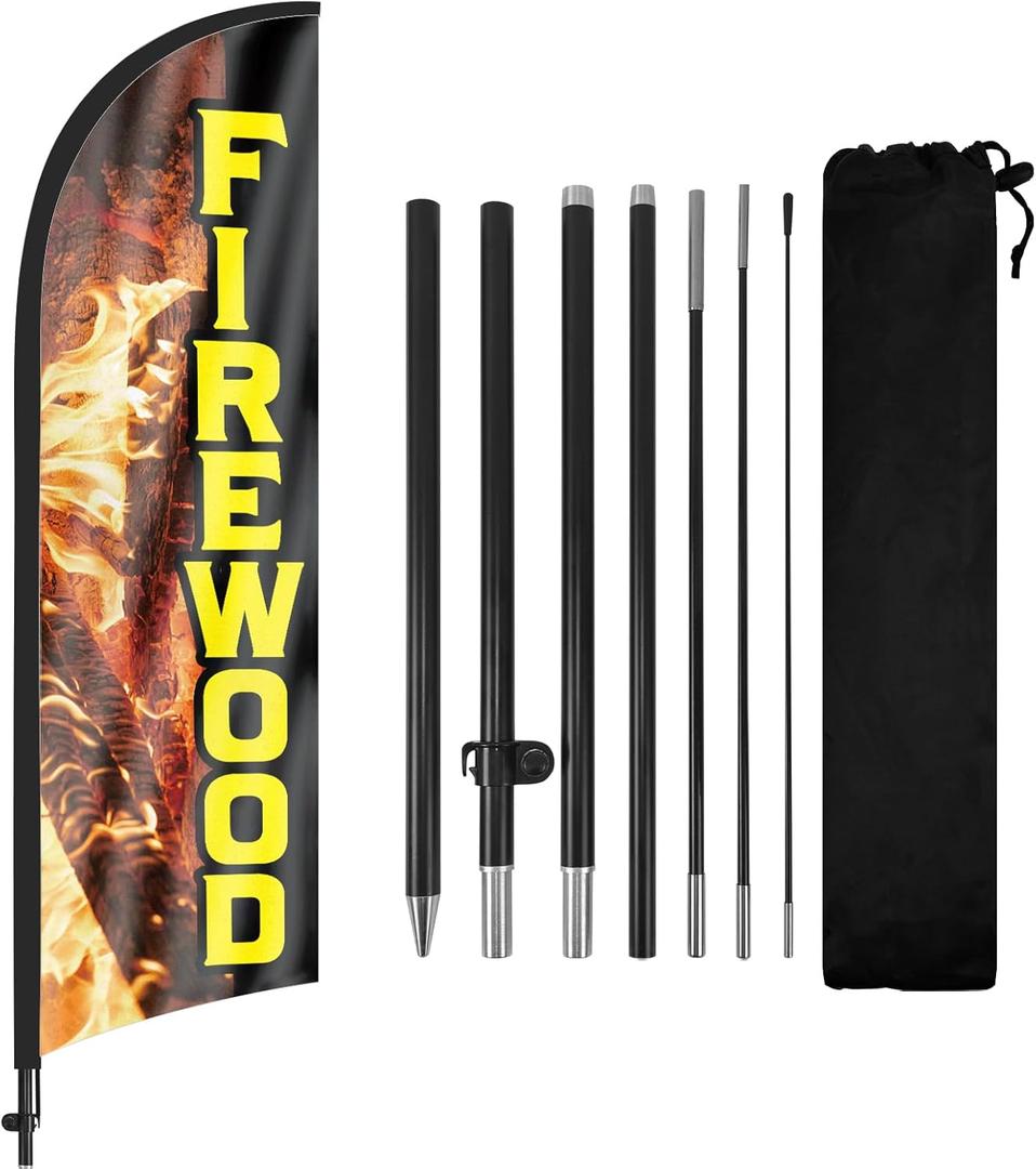 Firewood Feather Flag, Advertising Banner with Flag Pole and Ground Stake for Business, 8Ft