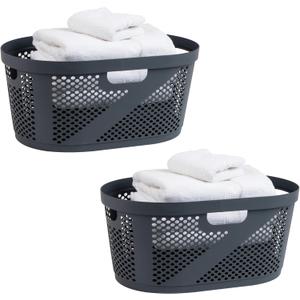 Mind Reader 40L Ventilated Laundry Baskets, Lightweight Clothes Hamper with Cutout Handles for Bathrooms and Closets, Plastic, Set of 2, Gray