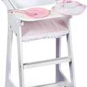 Badger Basket Wooden Baby Doll High Chair - Fits 18" Dolls - Includes Tray, Bib & Free Personalization Kit - Best for Toddler Girls for Pretend Play - White with Pink Gingham Seat