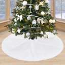 Faux Fur Christmas Tree Skirts 48 Inches White Plush Skirts Large Xmas Tree Mats for Merry Christmas Ornaments Home Party Tree Decorations