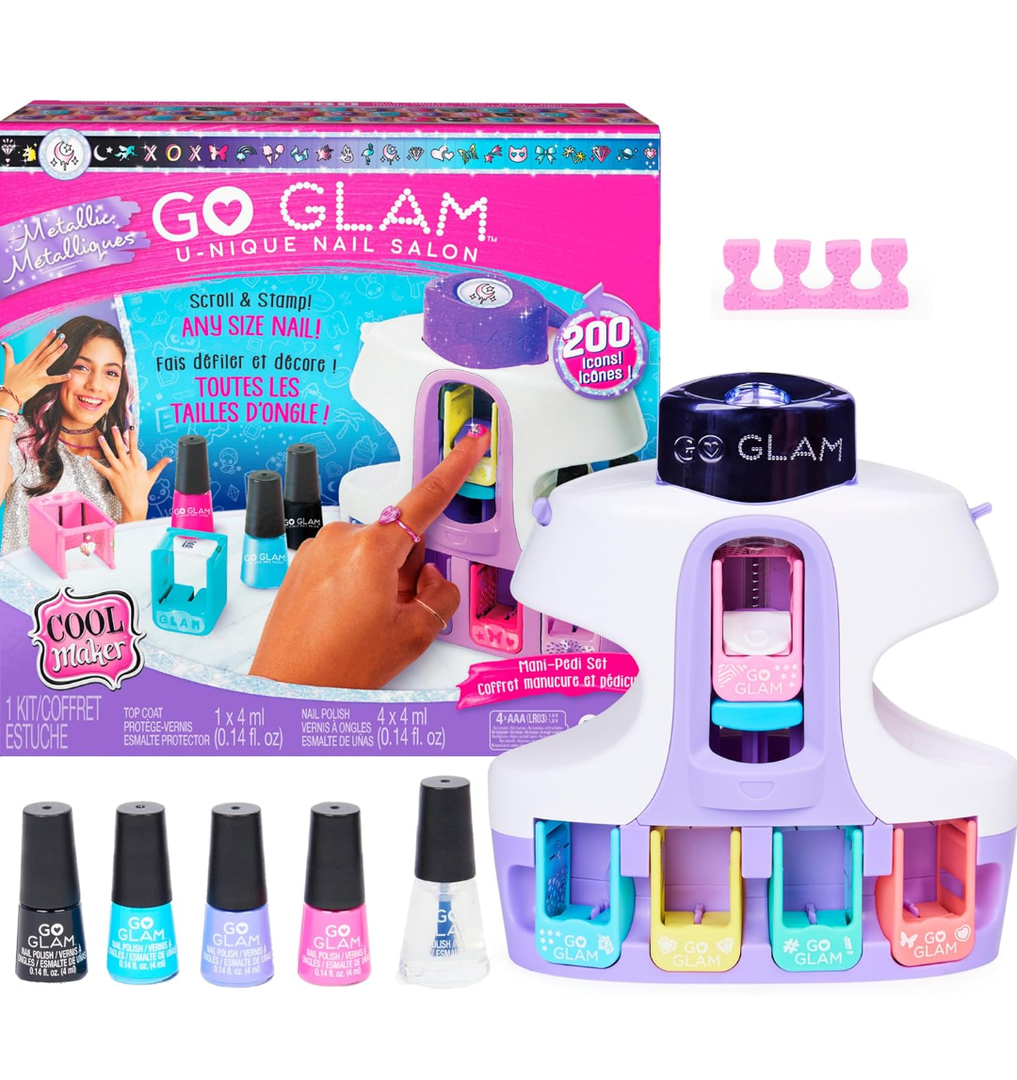 Cool Maker, GO GLAM U-nique Metallic Nail Salon, 200 Icons & Designs, 4 Polishes, Stamper & Dryer, Nail Kit for Girls, Christmas Gifts for Kids