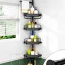 ALLZONE Corner Shower Caddy Tension Pole, Extendable Rustproof Stainless Steel Pole & 4-Tier Adjustable Shelves for Easy Drainage and Built-to-Last Stability, 34 to 116 Inch, Black