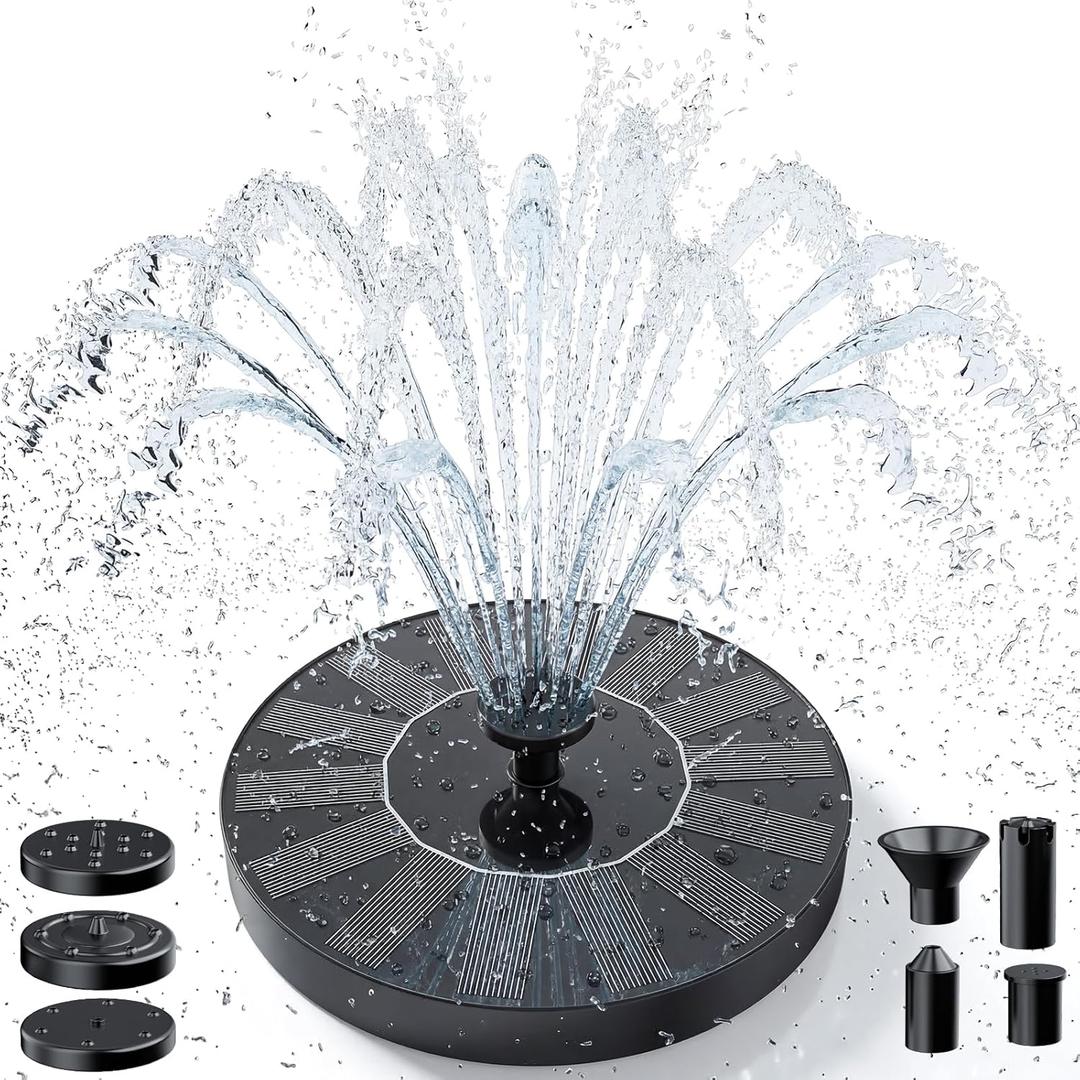 AMZtime 1.4W Solar Bird Bath Fountain with 4 Fixed Rods, Solar Fountain Pump with Upgraded Solar Panels, Solar Powered Floating Water Fountain Pump for Bird Bath, Ponds, Garden, Fish Tank and Outdoor