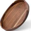 Acacia Wood Serving Tray with Handles - 17'' x 13'' Round, Decorative Ottoman Trays for Breakfast, Home Decor, Tea Party, Coffee Table, Candle Display, Kitchen Counter Board