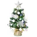 HOYECHI 24" Mini Christmas Tree - Small Tabletop Artificial Xmas Tree with Lights, Star Treetop, Ornaments Balls, DIY Christmas Decorations - Green & White
