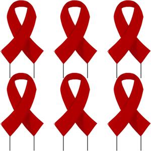 Fun Express Red Awareness Ribbon Yard Signs 6 Pack - Premium Corrugated Plastic Stakes for Red Ribbon Week, Breast Cancer & Domestic Violence Awareness | Weather-Resistant Outdoor Decorations