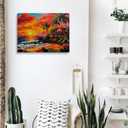 Beach Sunset Canvas Wall Art Framed Tropical Ocean Painting Prints Posters Wrapped Canvas Wall Decor Palm Tree Coastal Artwork for Living Room Bedroom Bathroom Office Vacation Home Gift 16x24 Inches