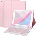 APHBZGE for iPad 6/5th Generation Case with Keyboard 2018/2017,Detachable Bluetooth Keyboard case for iPad Air 2/1,iPad Keyboard Case 9.7 inch with Pencil Holder,Square Keycaps,Pink