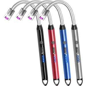 4 Pack Candle Lighter Electric Rechargeable Arc Windproof Lighters Flexible Neck Long Rotate 360 Plasma Lighter USB Flameless Lighters Candles Grill BBQ (Black+red+blue+silver)