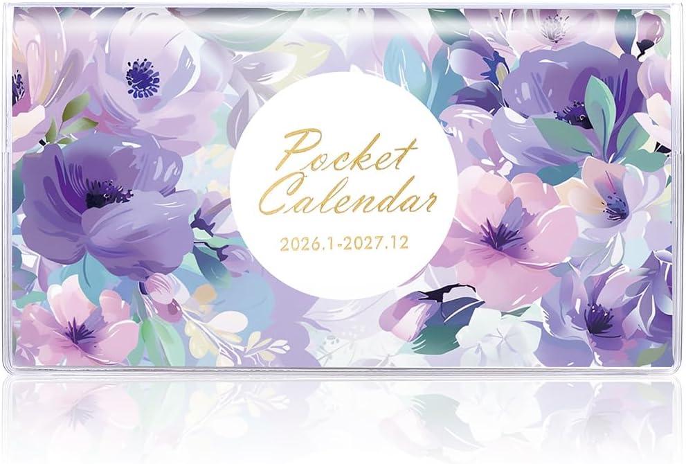 5 x Pocket Calendar 2026-2027 for Purse, Small Pocket Planner 2026-2027 for Purse 3.56.5In,24 Month Organizer from Jan 2026- December 2027 Mini Planner with Pvc Cover for Organizing & Planning (Flower)