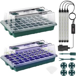 Sondiko Seed Starter Tray with Grow Light, 80 Cells Seed Starter Kit with Humidity Dome, Adjustable Brightness Plant Starter Trays, Indoor Plants Germination Kit(2 Pack)