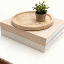Decorative Books with Natural Travertine Marble Tray  Linen Covered Fake Books & Unique Yellow Stone Serving Tray 8"  Coffee Table Dining Entryway Shelf Decor for Living Room, Perfume, Plant