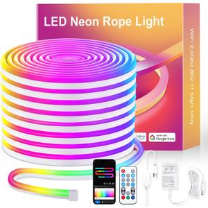 Neon Rope Lights, 16.4ft Smart RGB+IC LED Strip Lights with App & Remote Control, IP67 Waterproof Flexible Neon String Lights for Bedroom, Music Sync, DIY Multiple Modes for Wall Gaming Christmas Home