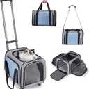 Pet Carrier with Wheels for Cat and Small Dogs: Expandable Airline Approved Rolling Cat Carrier - Cat Carrier Soft for Pets Under 26lbs Travel Plane Trip