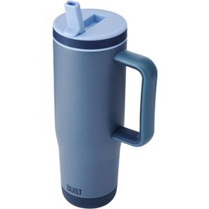 Built 40 oz Cascade Flip Straw Tumbler, Double Wall Insulated Tumbler, Gym & Sport Bottles - Stainless Steel & Straw Lid, Leak-Proof, Soft Base, Portable BPA-Free (Pacific Blue)
