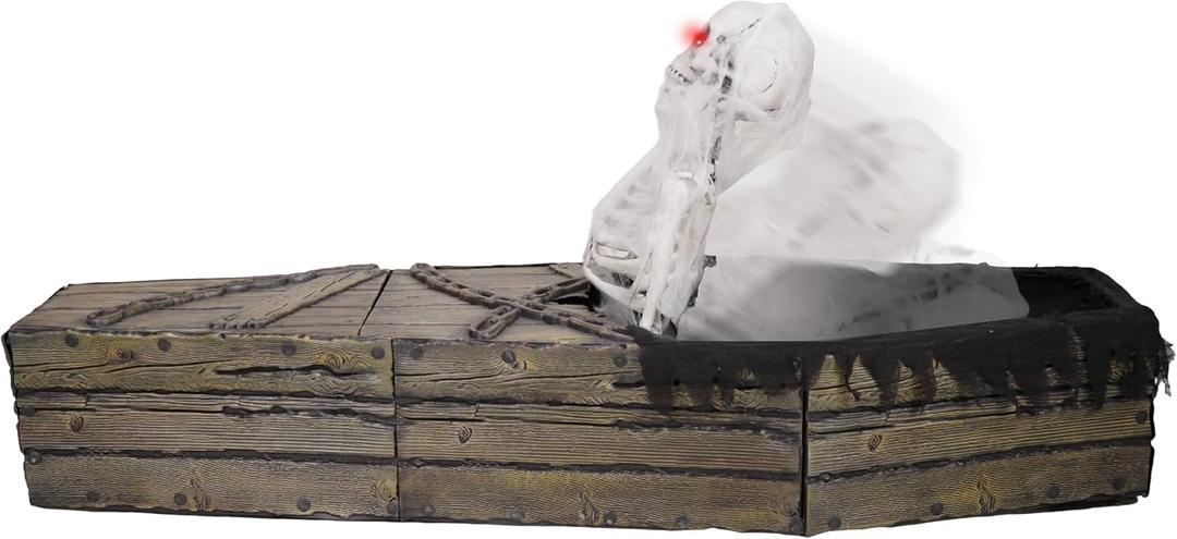 Haunted Hill Farm 5.2-Ft. Reaper in Coffin Halloween Animatronic