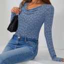 ZESICA Women's Long Sleeve Floral Tops Cowl Neck Slim Fit Going Out Shirts 2026 Spring Fashion Outfits Clothes Dusty Blue Medium