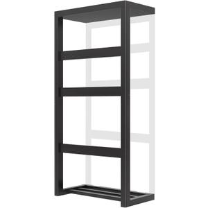 Bamboo Wall Blanket Ladder, 4-Tier Towel Racks, Blanket Holder with Anti-Slip Construction Home Decor, Decorative Blanket, Quilt, Towel, Scarf Ladder Shelves for Bathroom, Living Room, Bedroom (Black)