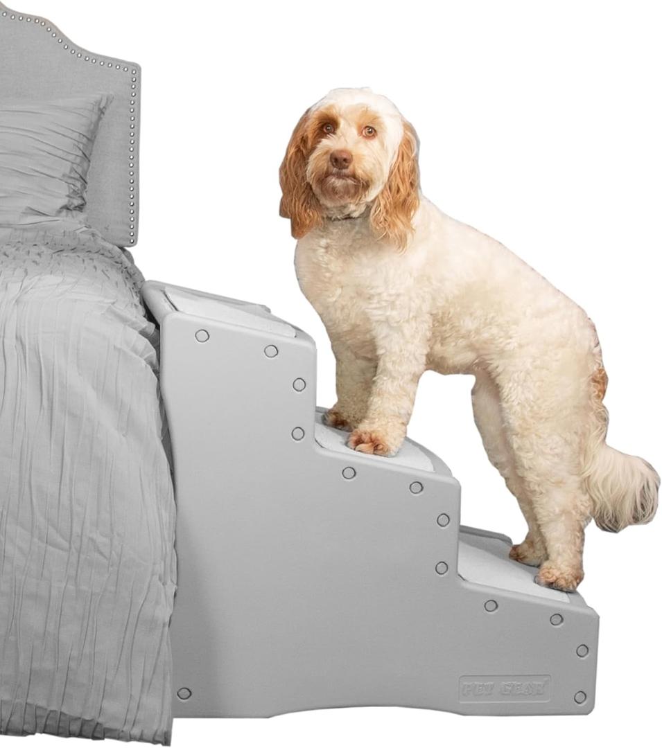 Pet Gear Easy Step III Pet Stairs, 3 Step for Cats/Dogs, Removable Washable Carpet Treads, for Pets Up to 150lbs, No Tools Required, (NEW Essential Grey)
