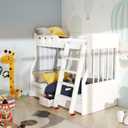 50" 55" 60" White Wood Bunk Bed Ladder, Lofted/Dorm/RV Bed Bunkbed Ladders with 4in Extra Wide Steps and Non-Slip Pads, Replacement Wooden Ladder for Motorhome/Camping (White, 50in /127cm)