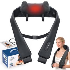 Cordless Neck Shoulder Massager with Heat, Deep Tissue Shiatsu Kneading for Pain Relief, Upgraded Straps Portable for Home Office Travel, Ideal Gifts for Men Women Mom Dad
