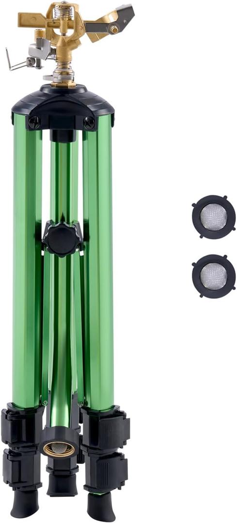 Happybuy Impact Sprinkler on Tripod Base, Heavy Duty with Brass Head & 3/4" Connector, 360 Degree Coverage for Yard Green