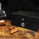 69Bourbons Cigar Humidor - Cigar Box for 150 Cigars with Hygrometer & Divider, Dark Madagascan Ebony Wood Exterior, Locking Box, Removable Humidifier, Tray, Dividers, Piano Hinges (Black)