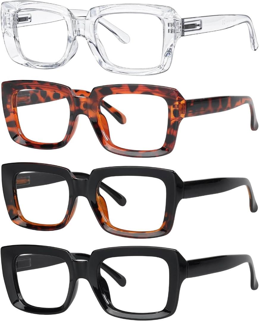 Eyekepper 4 Pack Ladies Reading Glasses - Stylish Oversized Square Readers for Women (4 Pairs Mix) +1.0