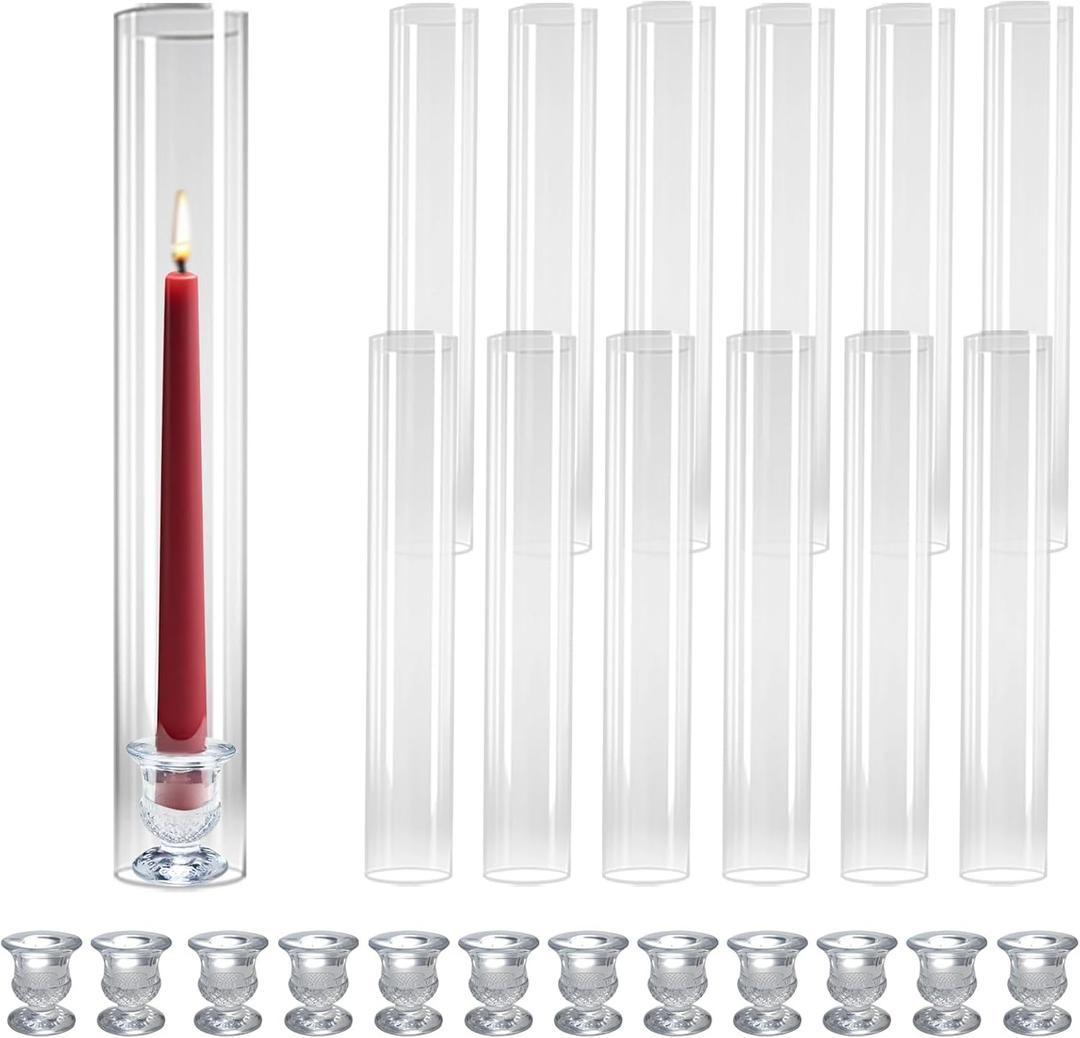 12 Pack Clear Glass Hurricane Candle Holders 14 Inch Tall