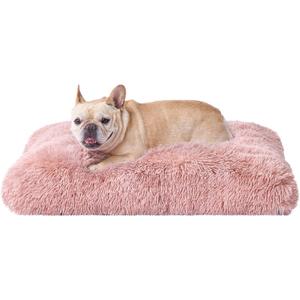 EHEYCIGA Fluffy Dog Crate Bed for Medium Dogs, Plush Faux Fur Pet Crate Pad, Calming Anti Anxiety Medium Pet Bed, Washable Soft Warm Dog Mat with Non-Slip Bottom, Pink