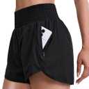 2 x Women's Quick-Dry Running Shorts Athletic High Waisted Shorts for Women with Zipper Pockets Elastic Shorts (Black, S)