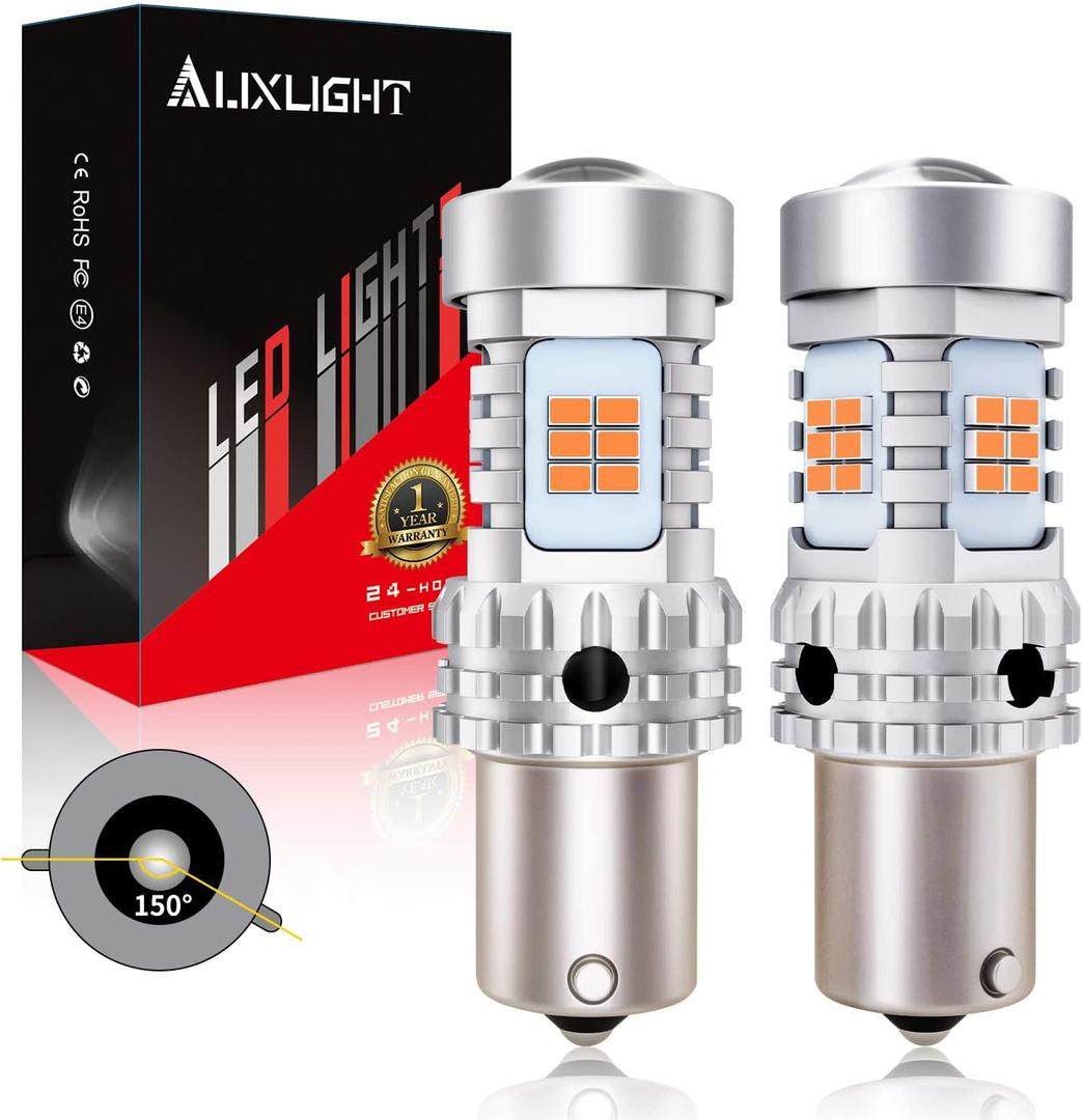 AUXLIGHT 7507 1156(150) BAU15S LED Bulbs Extremely Bright PY21W 12496 7507AST 2641A Canbus Error Free Replacement for Turn Signal Lights, 2200K Amber Yellow (Pack of 2)