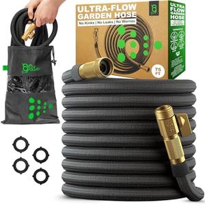 Easy to Use Garden Hose 75 FT, Lightweight and Leak-Proof Heavy-Duty Flexible Water Hose 75FT with Reinforced TPE Core, 3/4" Solid Brass Fittings, Ultra-Flow Manguera Para Jardin, Built to Last