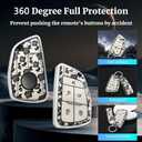 TPU and Leather Key Fob Cover Fit for Chevy Car Accessories,Remote Key Protector Compatible with2021-2023 Chevy Tahoe Suburban GMC Yukon Denali Silverado 5-Buttons (White Rose)