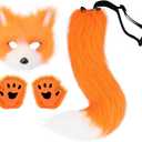 Adolala Faux Fur Fox Tail Cat Wolf Set Plush Mask Fluffy Paw Gloves Halloween Christmas Party for Women