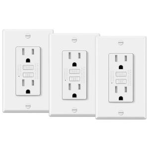 3 Pack GFCI Outlets 15 Amp, Tamper Resistant (TR), Ultra Slim GFI Receptacles with LED Indicator, Ground Fault Circuit Interrupter, Decor Wallplate Included, ETL Listed, White